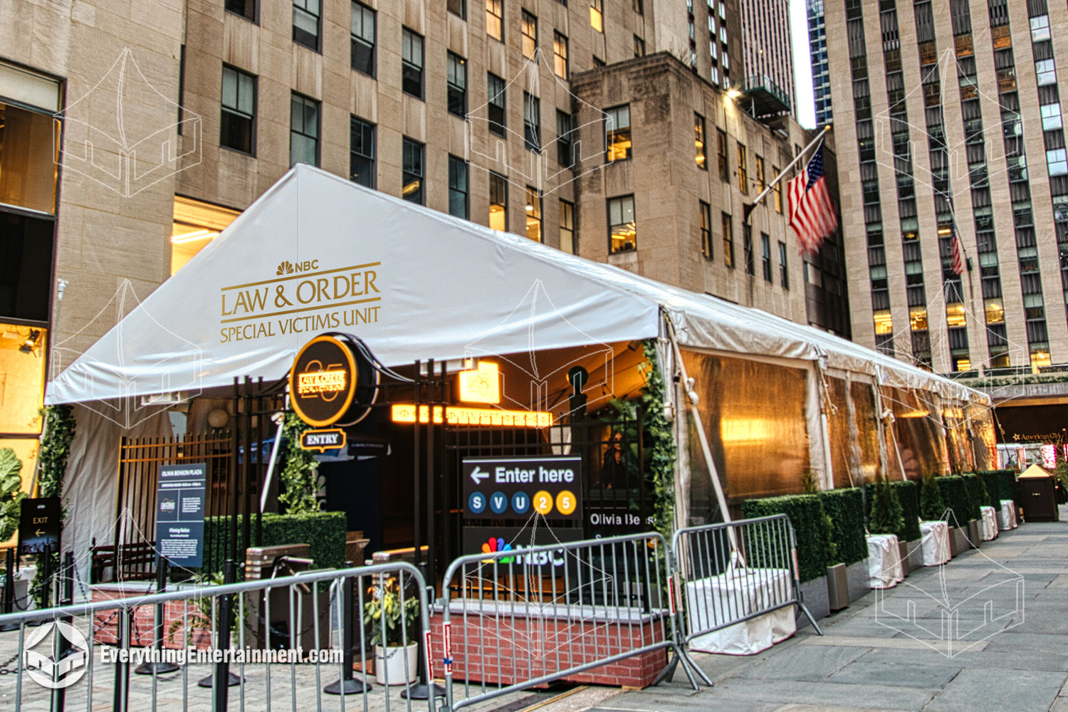 Custom-branded tent for Law-and-Order at Rockefeller Center, NYC, designed to elevate marketing and experiential events with style.