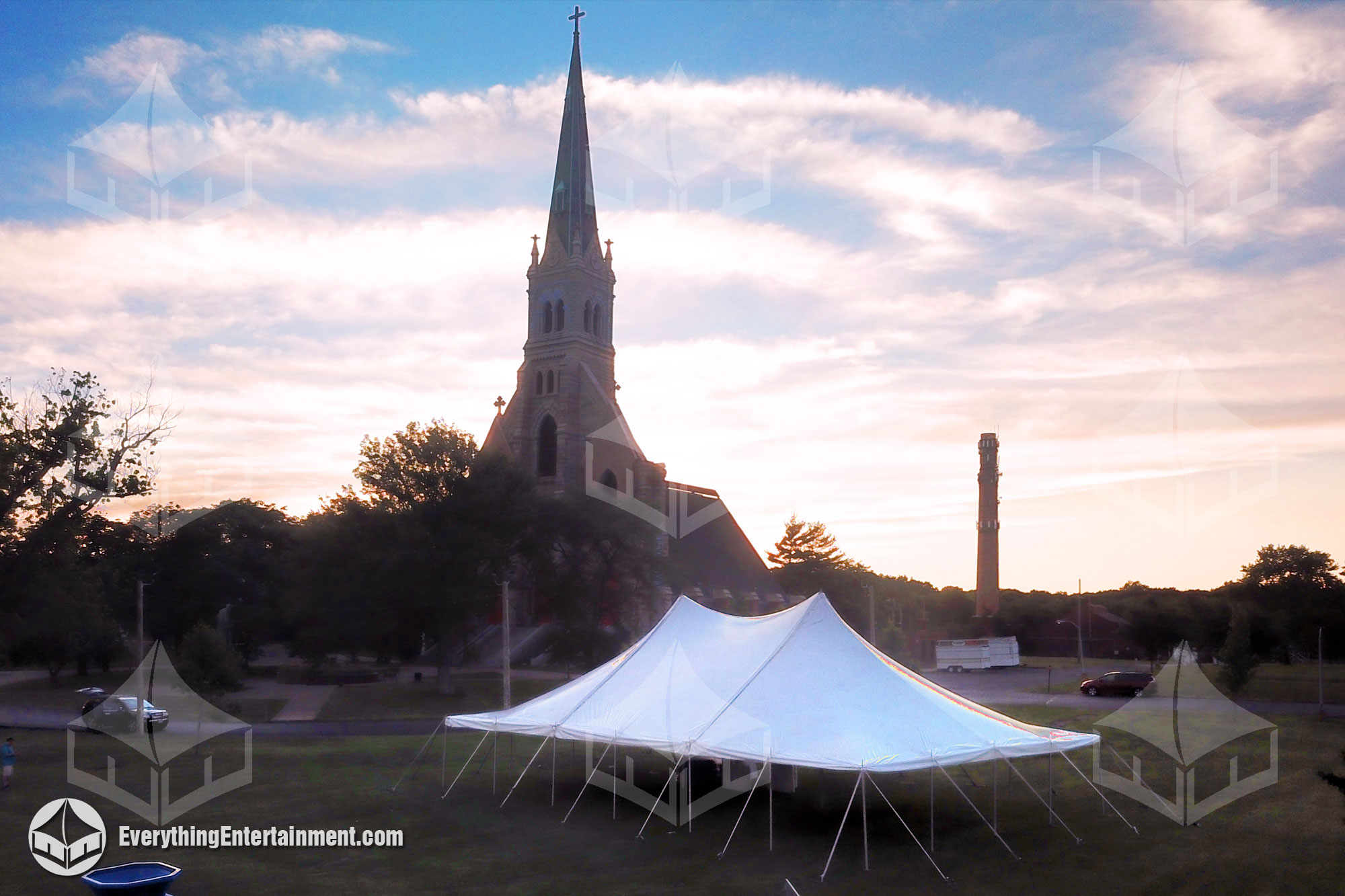 40x60 Tension Tent on field 40x60 foot tension tent on field in front of Mount Loretto Church