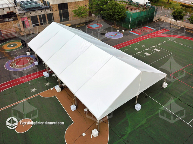 40x75 foot Frame Tent 40x75 foot frame tent setup in school yard aerial view
