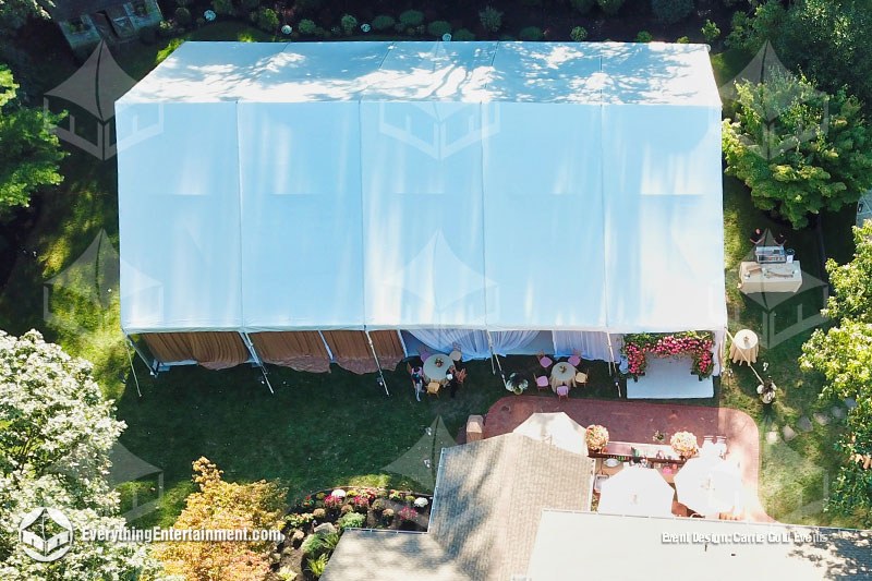 50x75 Frame Tent 50x75 foot tent in backyard aerial view