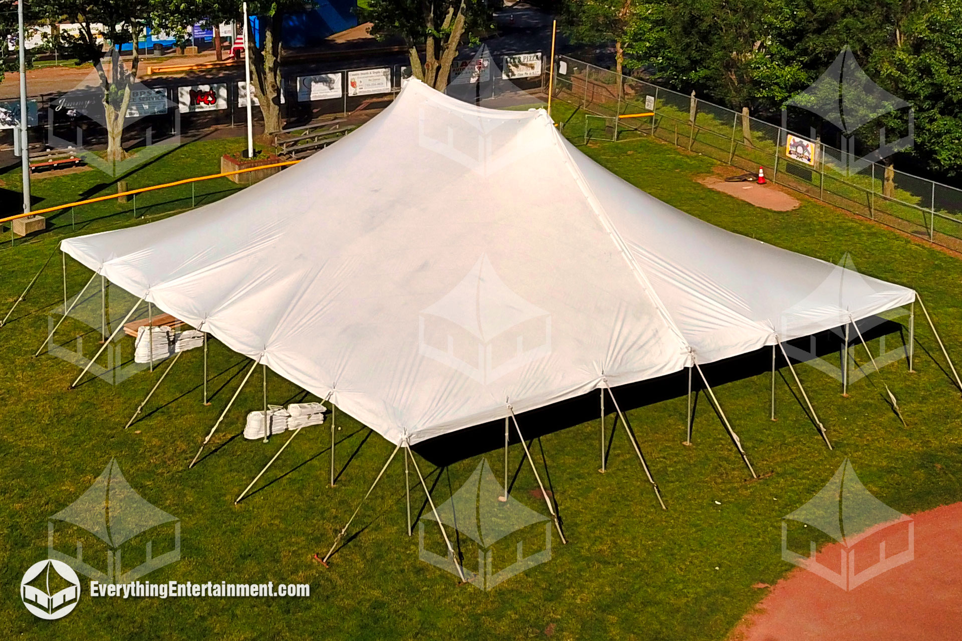 60x60 Tension Tent 60ft x 60ft tension tent setup on a grass field