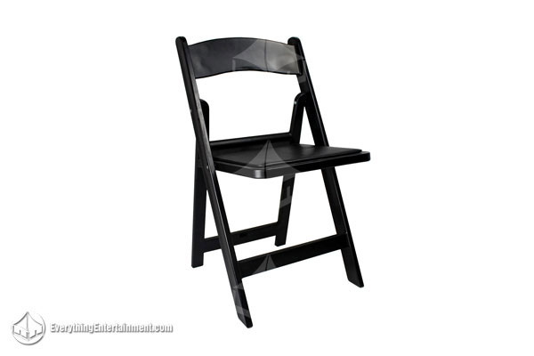 black-padded-garden-chair-rental Professional black padded garden folding chair on a white background