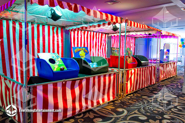 red and white striped carnival red and white striped carnival set up in side catering hall for party