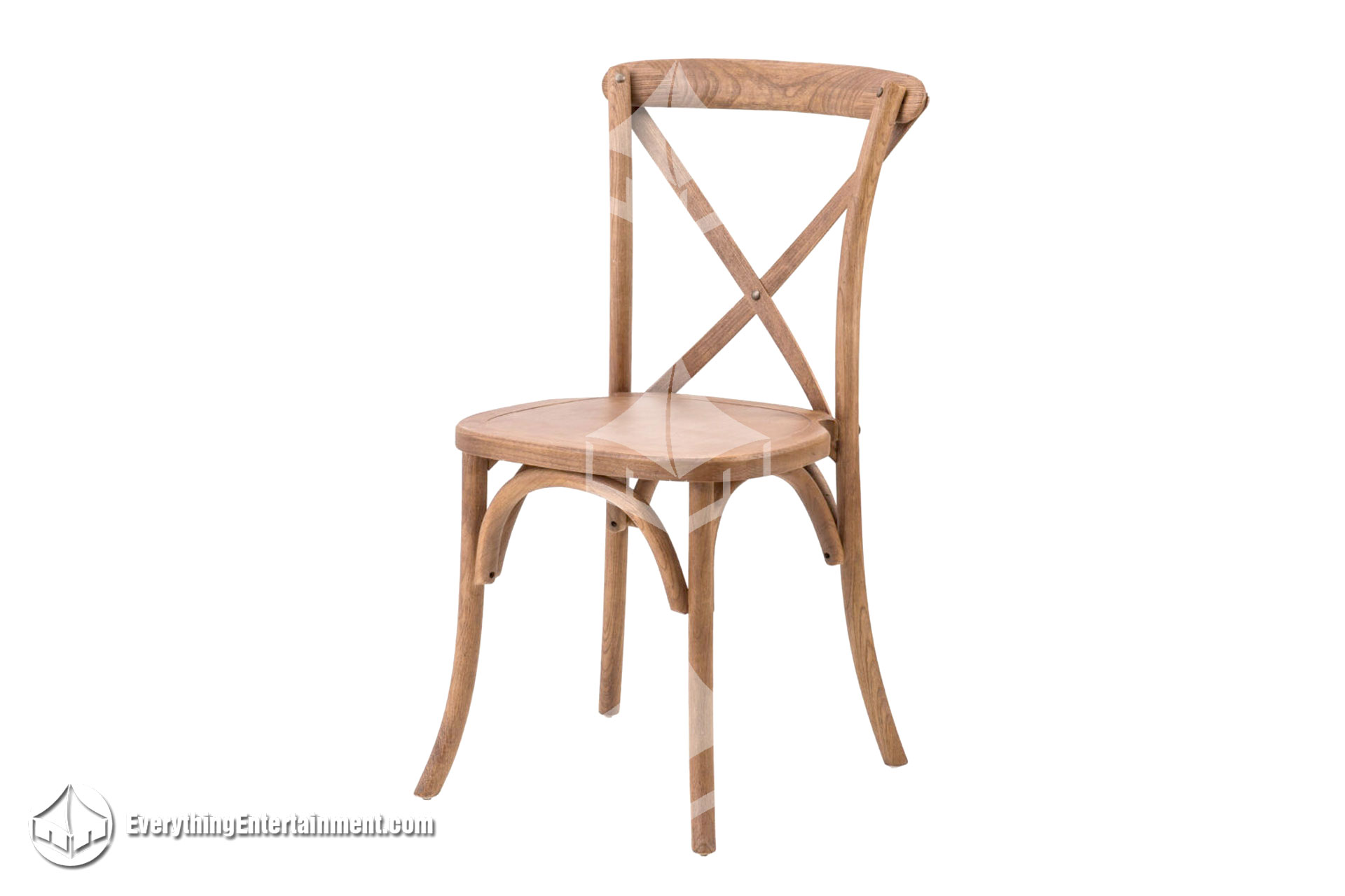 fruitwood-cross-back-chair-rental Fruitwood finish cross-back chair for rustic event rentals on white background