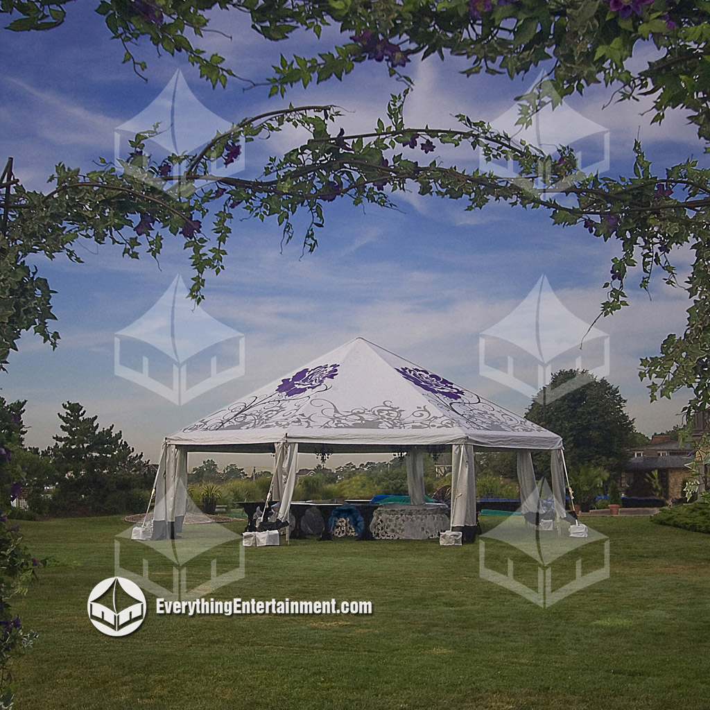 octagon tent rental An octagon tent setup on grass with blue sky