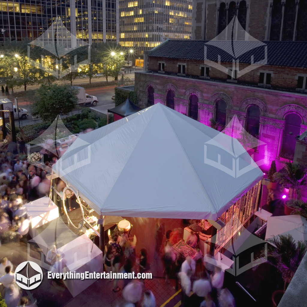 octagon tent st barts A large octagon tent setup at St Barts Church in NYC with magenta LED lighting