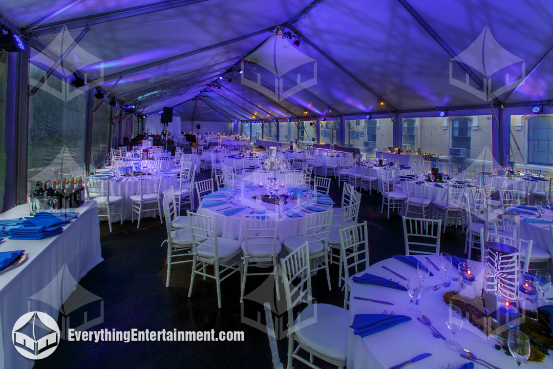 Tent with blue lights large tent with blue lights, projected patterns, and centerpiece pin spotti