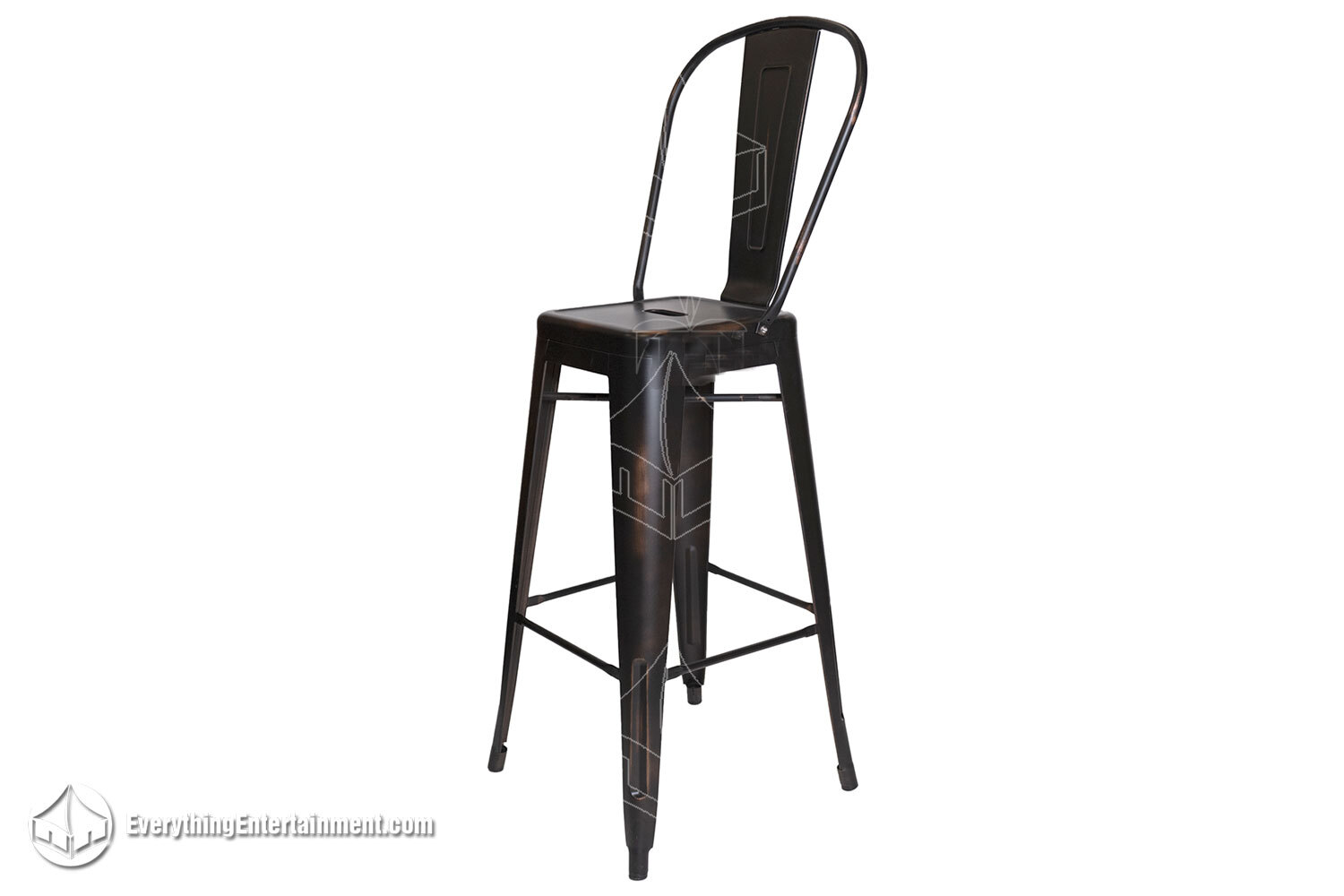 Tolix Stool with Back in Antique Black picture of Tolix Stool with Back in Antique Black on white background.
