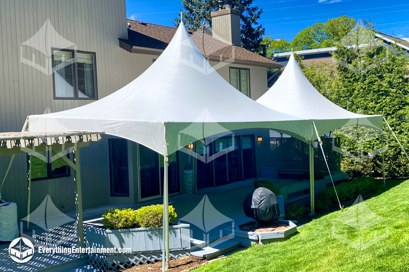 15x20-high-peak-marquee-tents-guttered-setup Two 15x20 high peak marquee tents guttered together to create a 15x40 event space