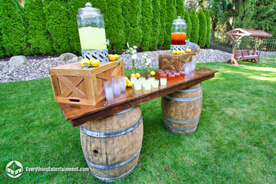 Bar with Wood Barrels a legs at a Livingston, NJ wedding